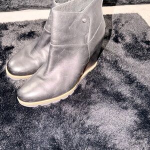 UGG Black Leather Wedge Boots